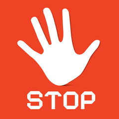 Stop Palm Hand Vector on Red Background