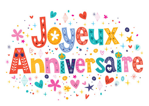 Joyeux Anniversaire Happy Birthday in French lettering