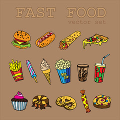 Set of  cartoon fastfood icons logo