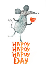 Mouse love. Watercolor. Hand drawing