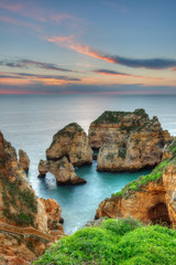 Beautiful seascape sunrise. Lagos, Portugal, Algarve.