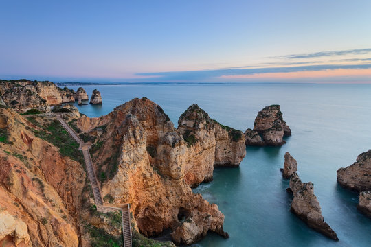 Sunrise on the sea. Seascape Lagos, Algarve.