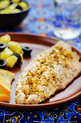 mackerel with garlic and lemon marinated. Moroccan dish.
