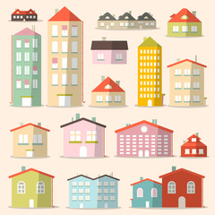 Fototapeta premium Vector Flat Design Paper Houses - Buildings Set