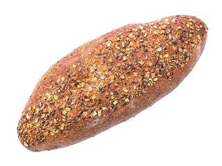 Whole grain bread Loaf shot from above over white background