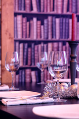 Empty glasses in restaurant
