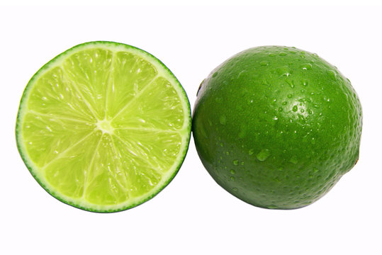 Healthy citrus fruity food. Whole and Slice of fresh lime