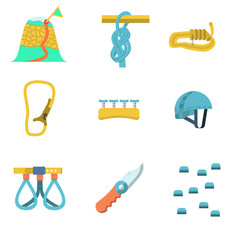 Flat color vector icons for climbing outfit