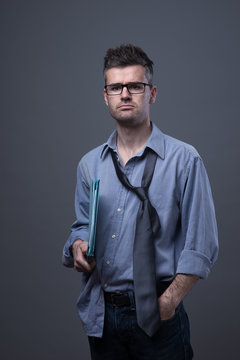 Confused untidy businessman