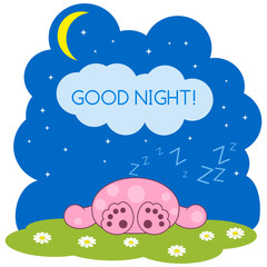 Sleeping cute pink monster