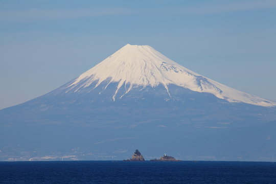Mountain Fuji and sea from Izu city Shizuoka prefecture , Japan