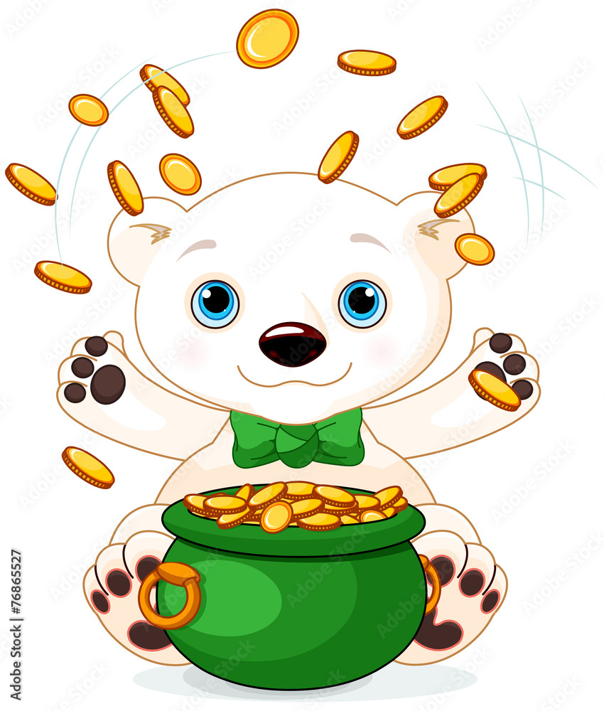 Sticker Polar Bear juggles gold coins