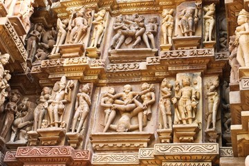 Khajuraho temples and their erotic sculptures, India