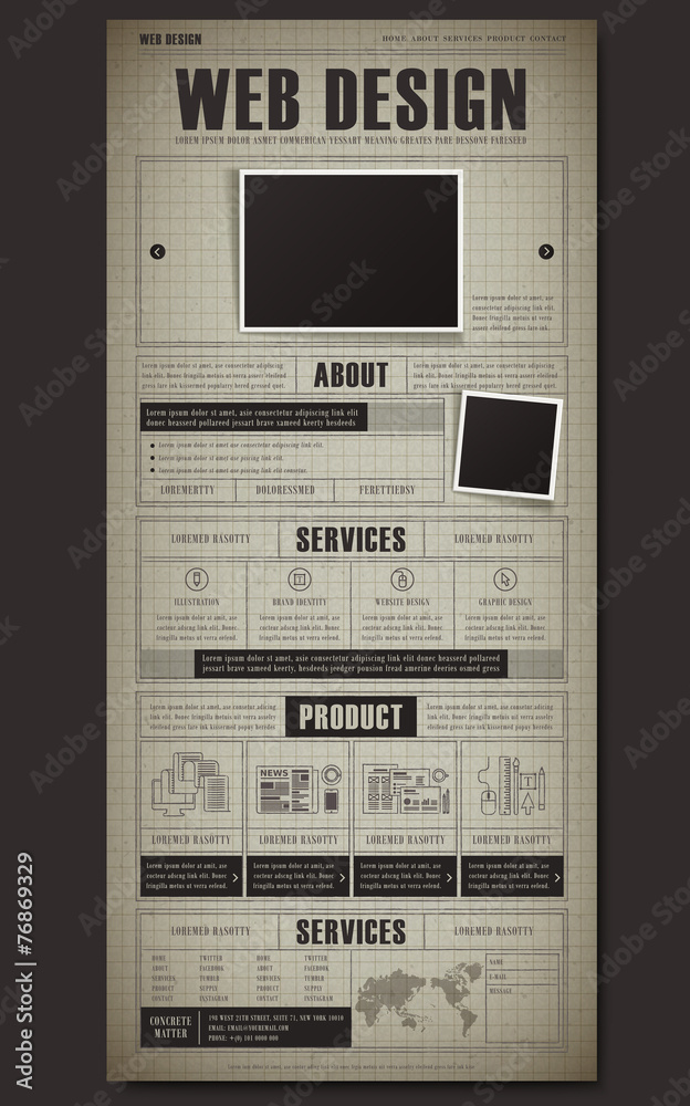 Wall mural retro document style one page website template