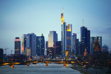 Obraz premium The evening view of Frankfurt am Mine skyscrapers, Germany