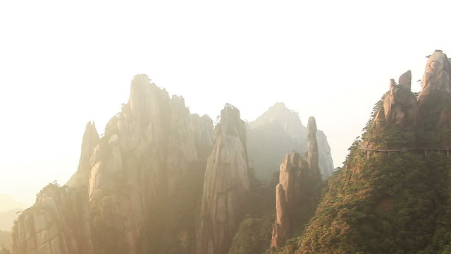 Panorama of Mount Sanqingshan at sunrise.