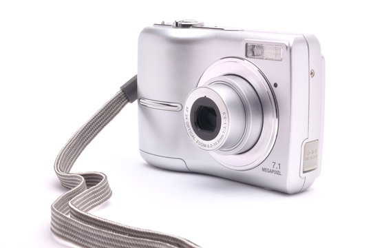 Point And Shoot Camera Isolated On White Background.