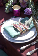Wedding table arrangement in restaurant of Boho stile
