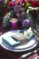 Wedding table arrangement in restaurant of Boho stile
