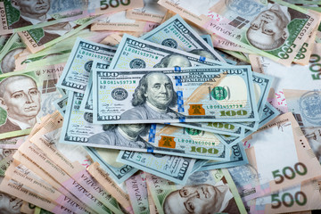 Fototapeta na wymiar Ukrainian and American money