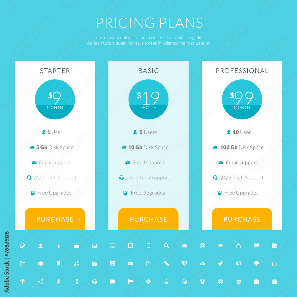 Wall mural vector pricing table in flat design style
