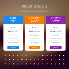 Vector pricing table in flat design style