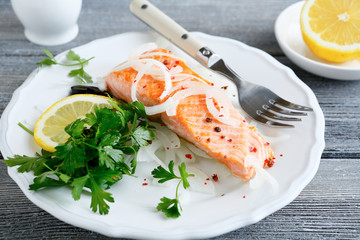 Grilled salmon on a plate