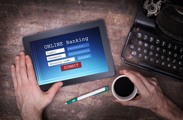 Online banking on a tablet