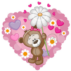 Teddy Bear with hearts and flower