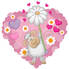 Sheep with hearts and flower