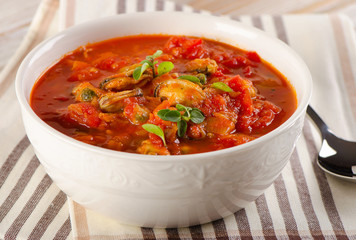 Bowl of  a seafood soup