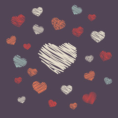 Hand-drawn doodle pattern with hearts