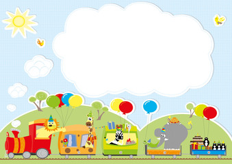 birthday party train with animals, stickers/ vectors for kids
