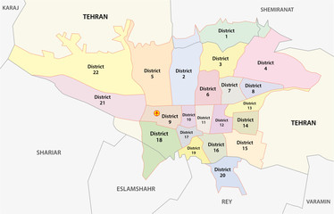 Fototapeta na wymiar greater tehran administrative map
