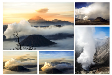 Collage aktiver Vulkan Mount Broma auf Java Indonesien © dietwalther