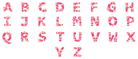 Letters made of flowers, English alphabet, colorful flower font