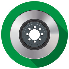 Car brake disc in a flat on a green background