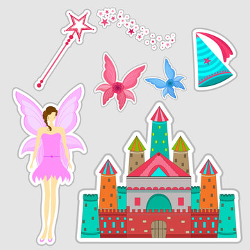 Beautiful sticker or label for fairy tale concept with angel.