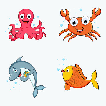Set of water animal characters.