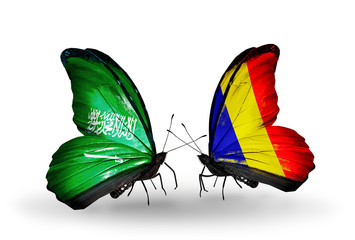 Two butterflies with flags Saudi Arabia and Chad, Romania