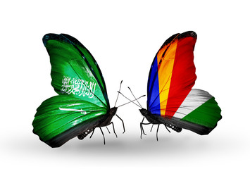 Two butterflies with flags Saudi Arabia and Seychelles