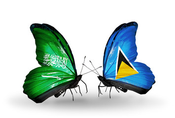 Two butterflies with flags Saudi Arabia and Saint Lucia