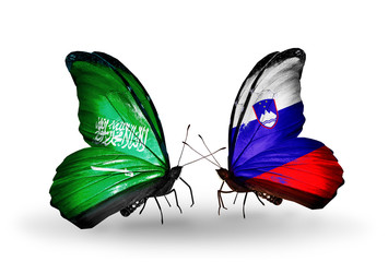 Two butterflies with flags Saudi Arabia and Slovenia