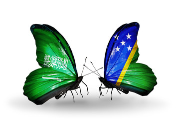 Two butterflies with flags Saudi Arabia and Solomon Islands