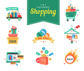 Set of flat design concept icons for beauty and shopping. Icons