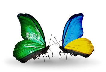 Two butterflies with flags Saudi Arabia and Ukraine