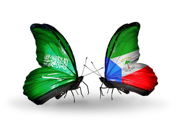Two butterflies with flags Saudi Arabia and Equatorial Guinea