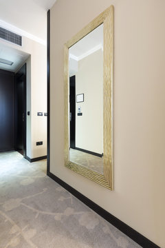 Large mirror in hotel lobby