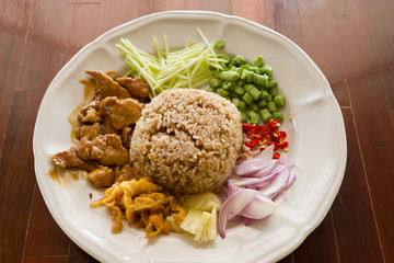 Mixed cooked rice with shrimp paste sauce