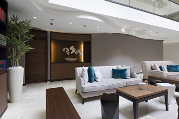 Hotel lobby cafe interior